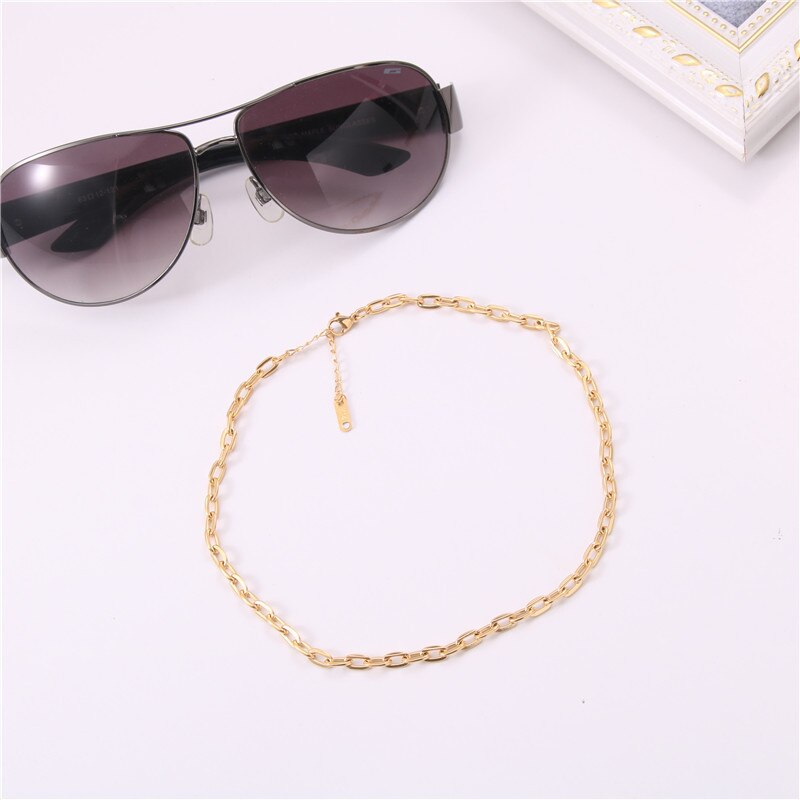 Gold Color Punk Choker Necklace Dubai Solid Stainless Steel Chain Designs for Girl Women