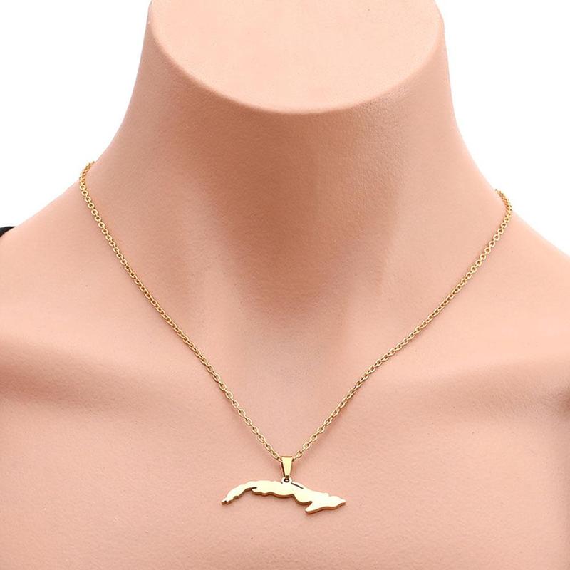 Gold Color Small Size Map Jewelry Steel Cuba Necklaces Map For Women Pendant Anniversary Gift