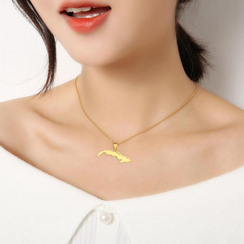 Gold Color Small Size Map Jewelry Steel Cuba Necklaces Map For Women Pendant Anniversary Gift