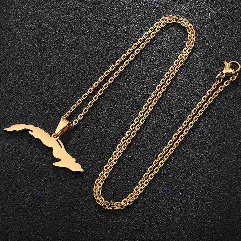 Gold Color Small Size Map Jewelry Steel Cuba Necklaces Map For Women Pendant Anniversary Gift