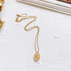 Gold Color Stainless Steel Oval Lily Flower Pendant Necklaces For Woman Jewelry, Long Beads Chain Necklace Female Accessories