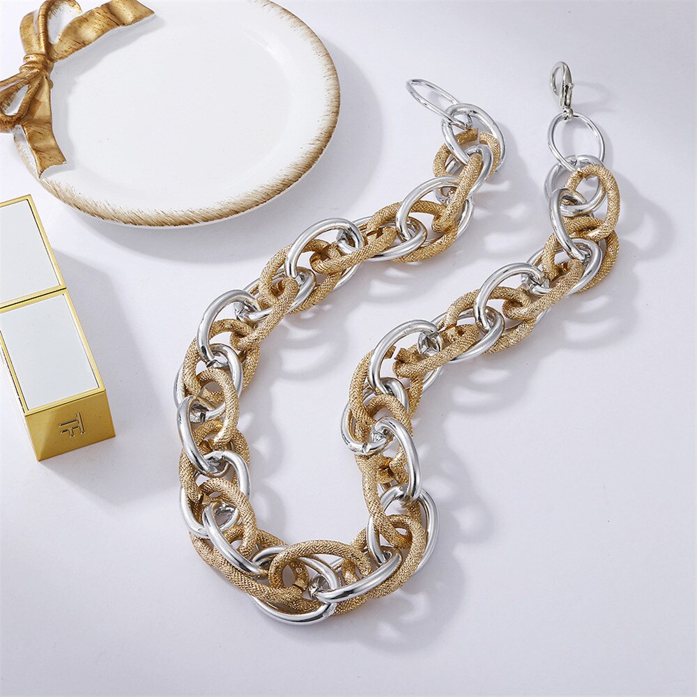Gold Color Statement Matte Chunky Twist Chain Choker Necklaces For Women Boho Splicing Ethnic Necklace Girls Jewelry