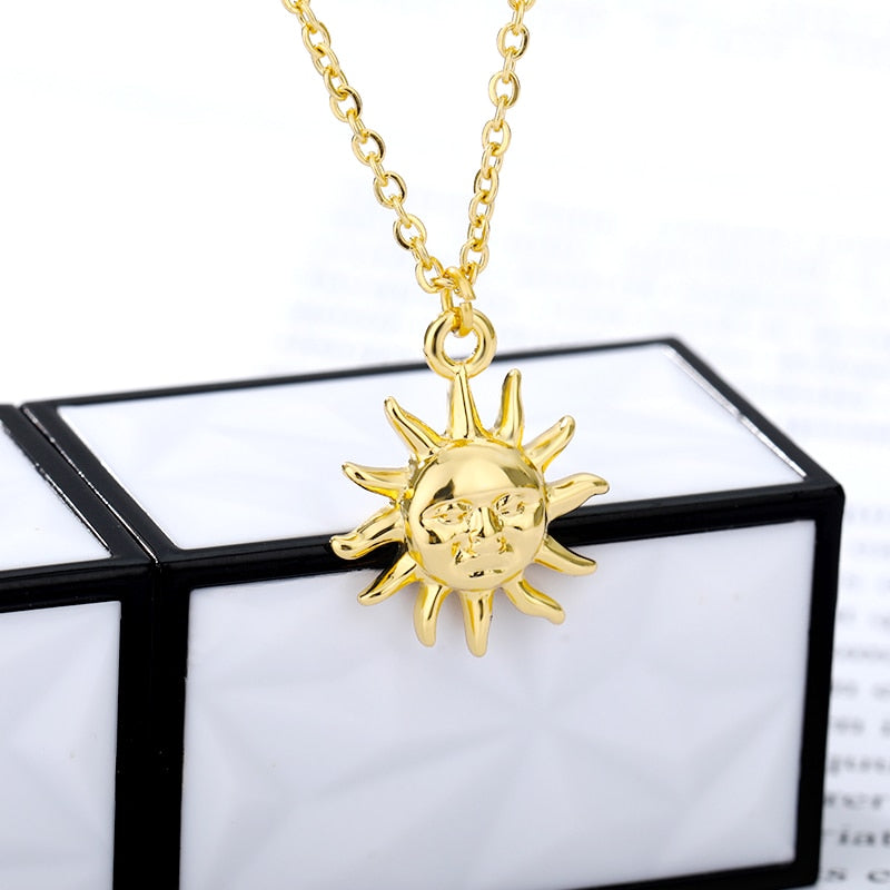 Gold Color Sun Necklace For Women Girls Stainless Steel Goth Necklace 2023 Costume Vintage Aesthetic Jewelry Christmas Gifts