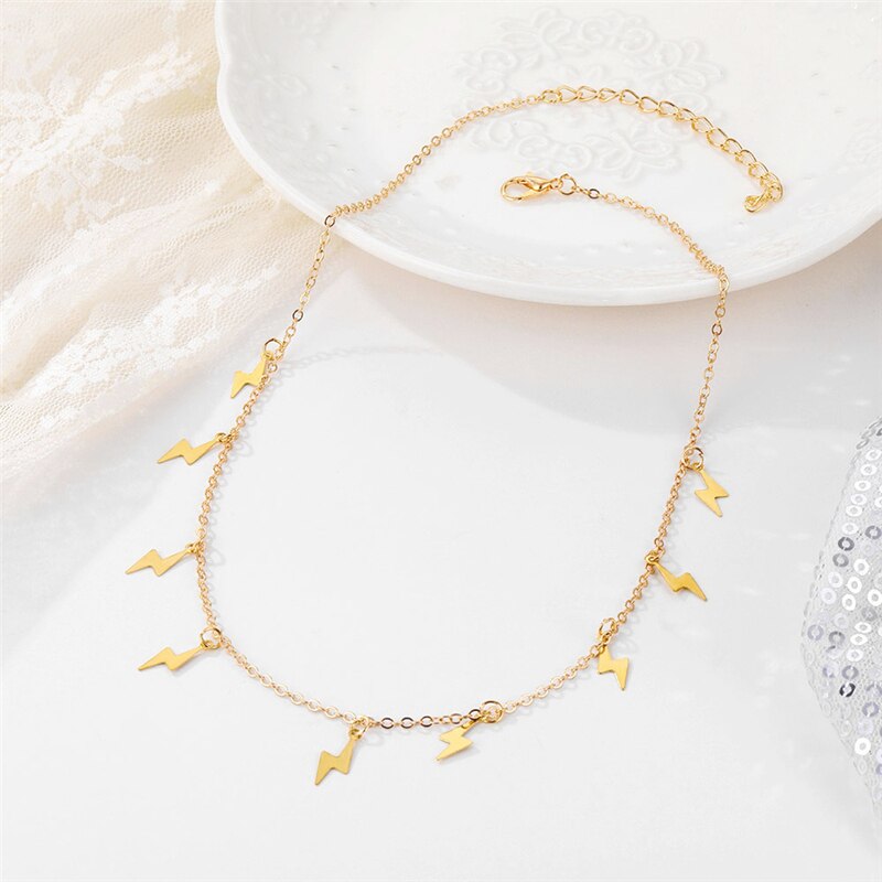 Gold Color Tassel Lightning Necklace for Women Girl Choker Pendant Chain Necklaces Jewelry Accessories Necklace 2021 New