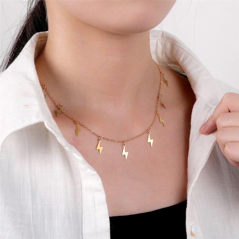 Gold Color Tassel Lightning Necklace for Women Girl Choker Pendant Chain Necklaces Jewelry Accessories Necklace 2021 New
