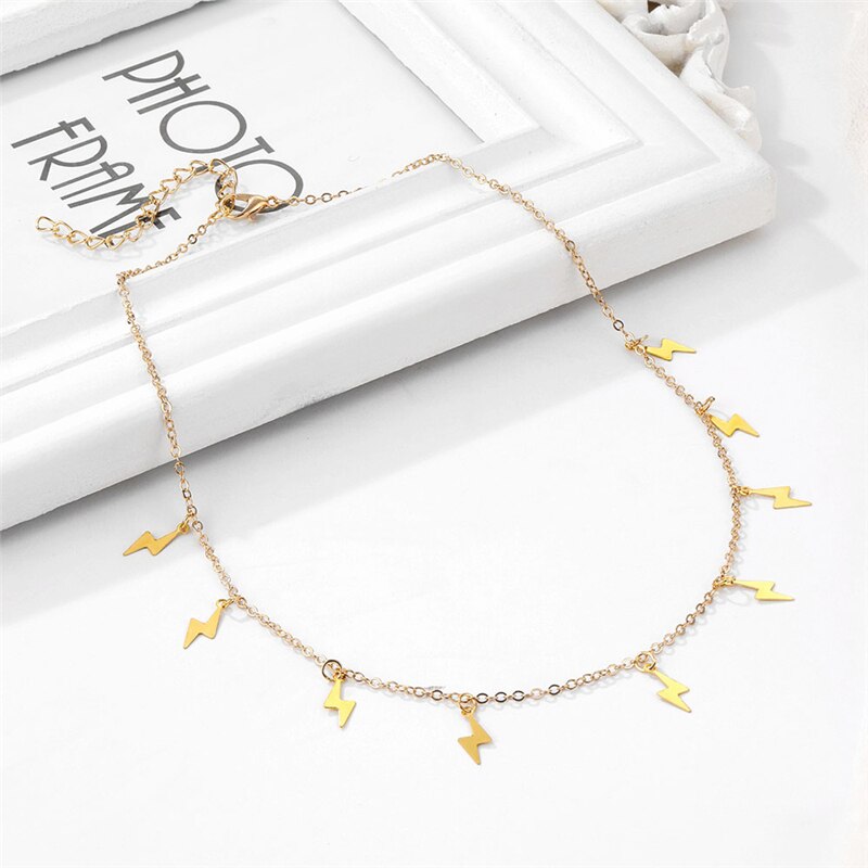 Gold Color Tassel Lightning Necklace for Women Girl Choker Pendant Chain Necklaces Jewelry Accessories Necklace 2021 New