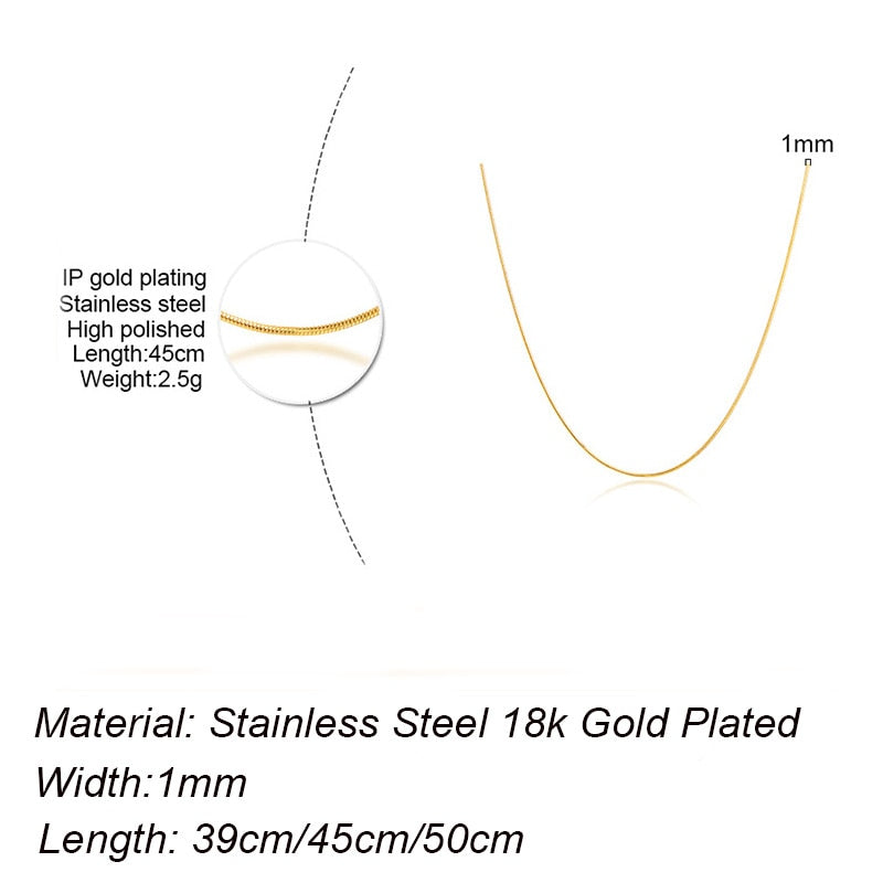 Gold Color Women Snake Chain Necklace 1mm Ultra Thin Round Choker Necklace Stainless Steel Valentines Gift 16" to 20"
