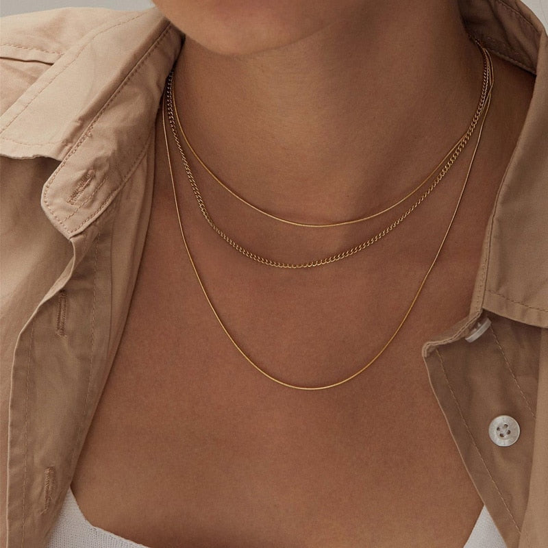 Gold Color Women Snake Chain Necklace 1mm Ultra Thin Round Choker Necklace Stainless Steel Valentines Gift 16" to 20"