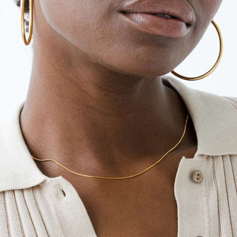 Gold Color Women Snake Chain Necklace 1mm Ultra Thin Round Choker Necklace Statement Jewelry Valentines Gift