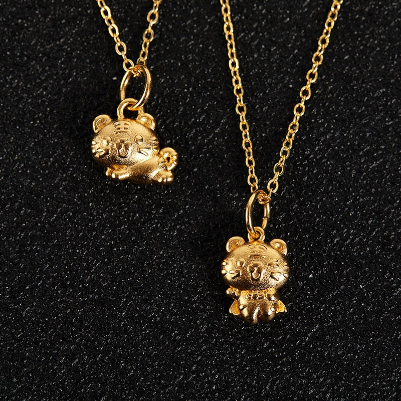 Gold Color Zodiac Chinese Year Mascot Year of The Tiger Cute Necklace For Men Women  Jewelry Birthday Gift 1PC 2022