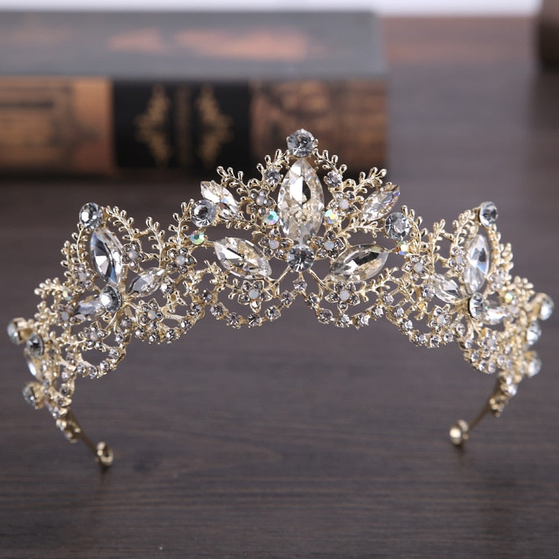 Gold Color wedding crown queen bridal Tiaras leaf bride crystal princess crown headband Wedding Hair Accessories hair jewelry