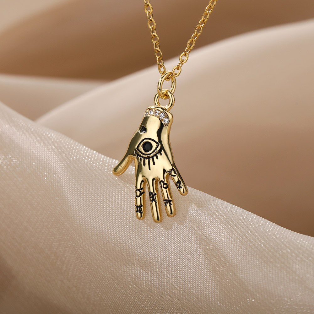 Gold Fatima Hand Evil Eye Necklace For Women Stainless Steel Lucky Clavicle Chain Pendant Necklaces 2023 Trend Jewelry collares