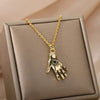 Gold Fatima Hand Evil Eye Necklace For Women Stainless Steel Lucky Clavicle Chain Pendant Necklaces 2023 Trend Jewelry collares