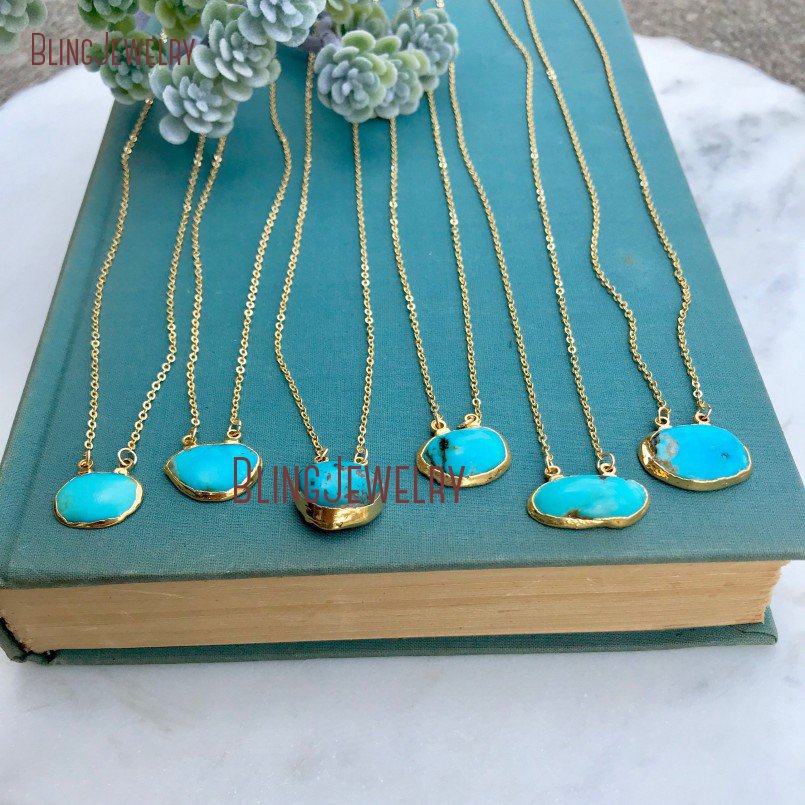 Gold Filled Minimalist Necklace Double Bail Turquoises Necklace Boho Rough Cut Freeform Turquoises Necklace NM11597