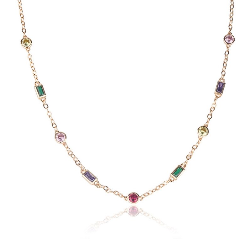 Gold Filled Rainbow Necklace with Charm Colorful Zirconia Stone Choker Necklace Rainbow Woman colgantes mujer moda