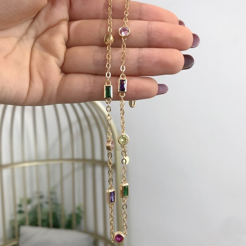 Gold Filled Rainbow Necklace with Charm Colorful Zirconia Stone Choker Necklace Rainbow Woman colgantes mujer moda