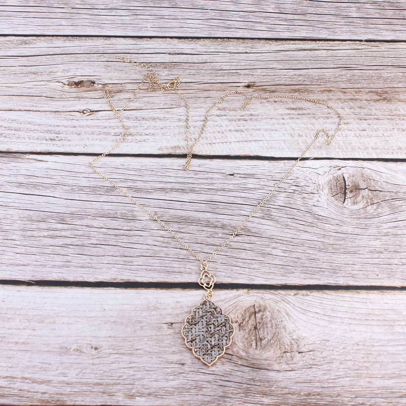 Gold Frame Border Teardrop Magnolia Pendant Necklace Moroccan Pendant Necklaces Long Chain Moroccan Pendant Necklaces