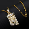 Gold Jesus Christ Head Chain Stainless Steel Religious Classic Crown Jewel Cube Crystal Necklace Hip Hop Christ Pendant Ornament