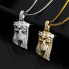 Gold Jesus Christ Head Chain Stainless Steel Religious Classic Crown Jewel Cube Crystal Necklace Hip Hop Christ Pendant Ornament