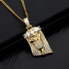 Gold Jesus Christ Head Chain Stainless Steel Religious Classic Crown Jewel Cube Crystal Necklace Hip Hop Christ Pendant Ornament