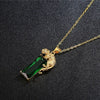 Gold Leopard Totem With Crystal Diamond Prase Pendant Necklace Panther Jewelry
