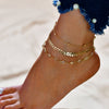 Gold Metal Shell Coconut Tree Female Anklets Barefoot Sandals Foot Summer Double Layers Anklets On Foot Ankle Bracelets