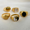 Gold Plated 316L Stainless Steel Shell Rings For Women Heart Shape Yin Yang Chunky Finger Rings Waterproof Jewelry