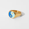 Gold Plated 316L Stainless Steel Shell Rings For Women Heart Shape Yin Yang Chunky Finger Rings Waterproof Jewelry