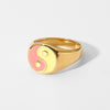 Gold Plated 316L Stainless Steel Shell Rings For Women Heart Shape Yin Yang Chunky Finger Rings Waterproof Jewelry