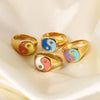 Gold Plated 316L Stainless Steel Shell Rings For Women Heart Shape Yin Yang Chunky Finger Rings Waterproof Jewelry