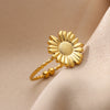 Gold Plated Daisy Rings for Women Open Adjustable Stainless Steel Ring Femme Flower Couple Wedding Aesthetic Jewelry anillos