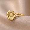 Gold Plated Daisy Rings for Women Open Adjustable Stainless Steel Ring Femme Flower Couple Wedding Aesthetic Jewelry anillos