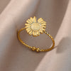 Gold Plated Daisy Rings for Women Open Adjustable Stainless Steel Ring Femme Flower Couple Wedding Aesthetic Jewelry anillos