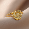 Gold Plated Daisy Rings for Women Open Adjustable Stainless Steel Ring Femme Flower Couple Wedding Aesthetic Jewelry anillos