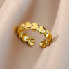 Gold Plated Heart Rings for Women Lucky Open Adjustable Stainless Steel Ring Romantic Couple Wedding Band Jewerly anillos mujer