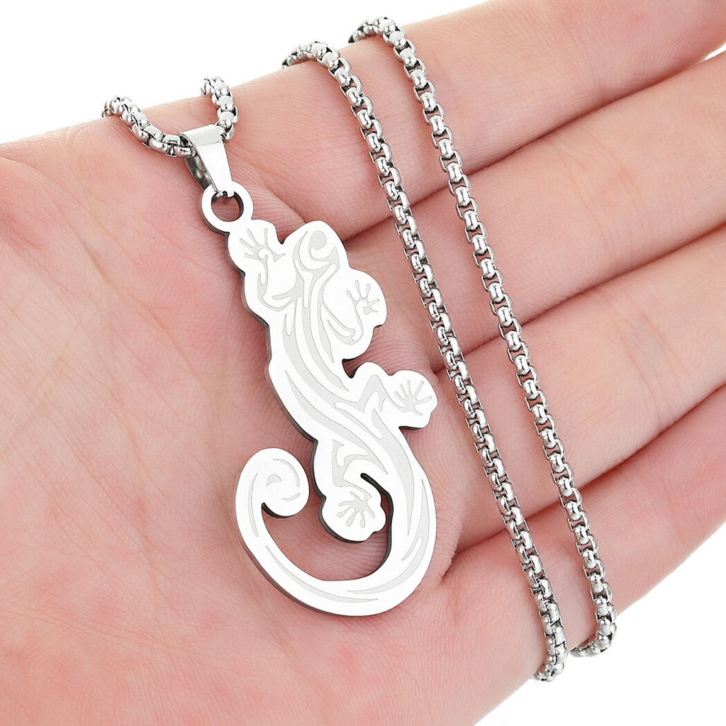 Gold Plated Lizard Pendant Animal Necklace For Men Jewelry Vintage Punk Stainless Steel Choker Necklace Gift