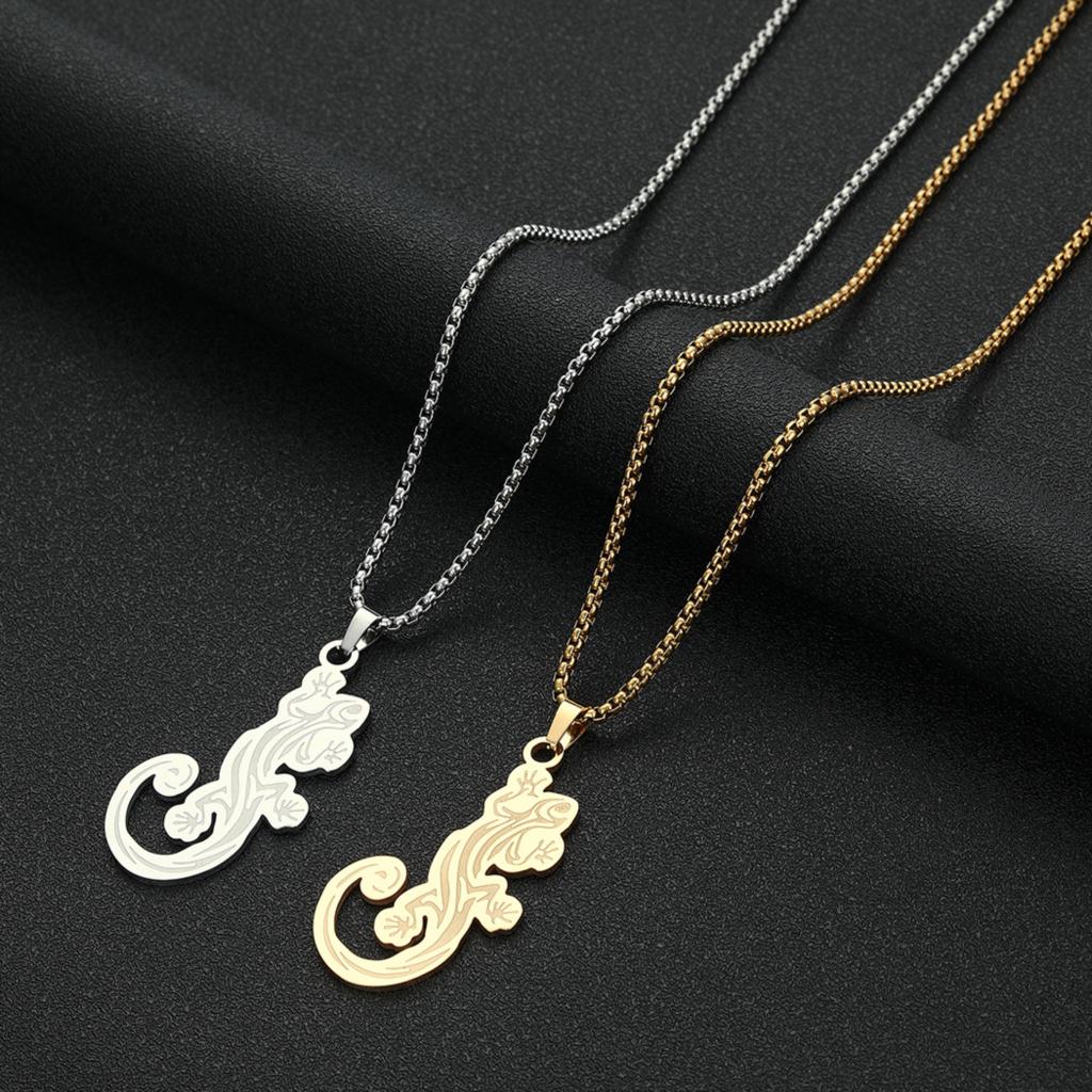 Gold Plated Lizard Pendant Animal Necklace For Men Jewelry Vintage Punk Stainless Steel Choker Necklace Gift