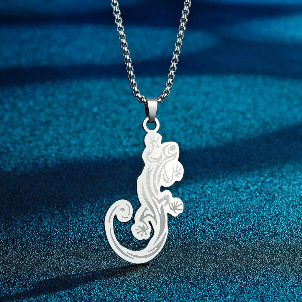Gold Plated Lizard Pendant Animal Necklace For Men Jewelry Vintage Punk Stainless Steel Choker Necklace Gift