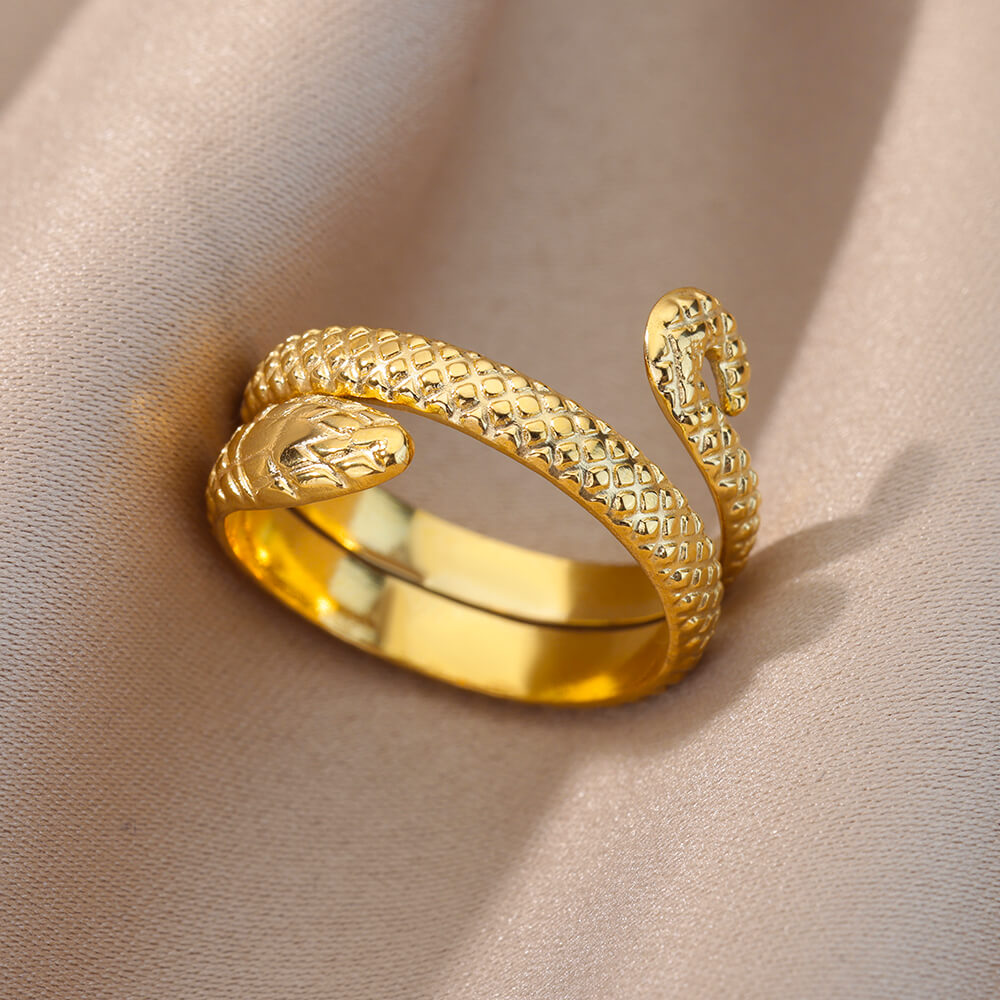 Gold Plated Snake Rings for Women Men Open Adjustable Stainless Steel Ring Vintage Punk Animal Aesthetic Jewelry anillos mujer