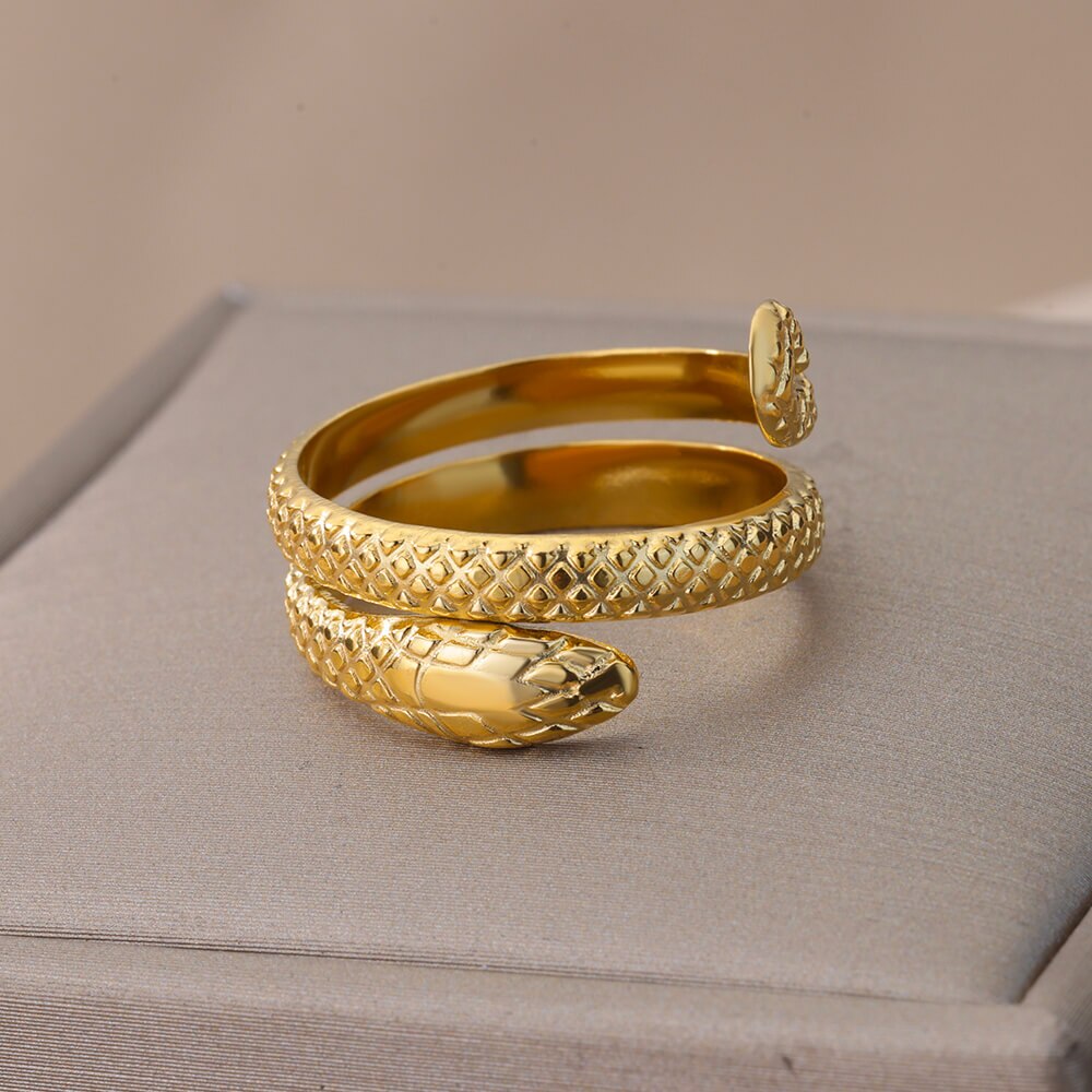 Gold Plated Snake Rings for Women Men Open Adjustable Stainless Steel Ring Vintage Punk Animal Aesthetic Jewelry anillos mujer