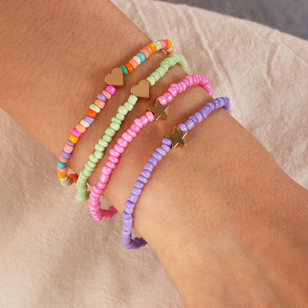 Gold Shell Beaded Bracelet  For Women Boho Friendship Colorful Bracelets Evil Eye Bracelets Rainbow Bracelet Gift  For Girls