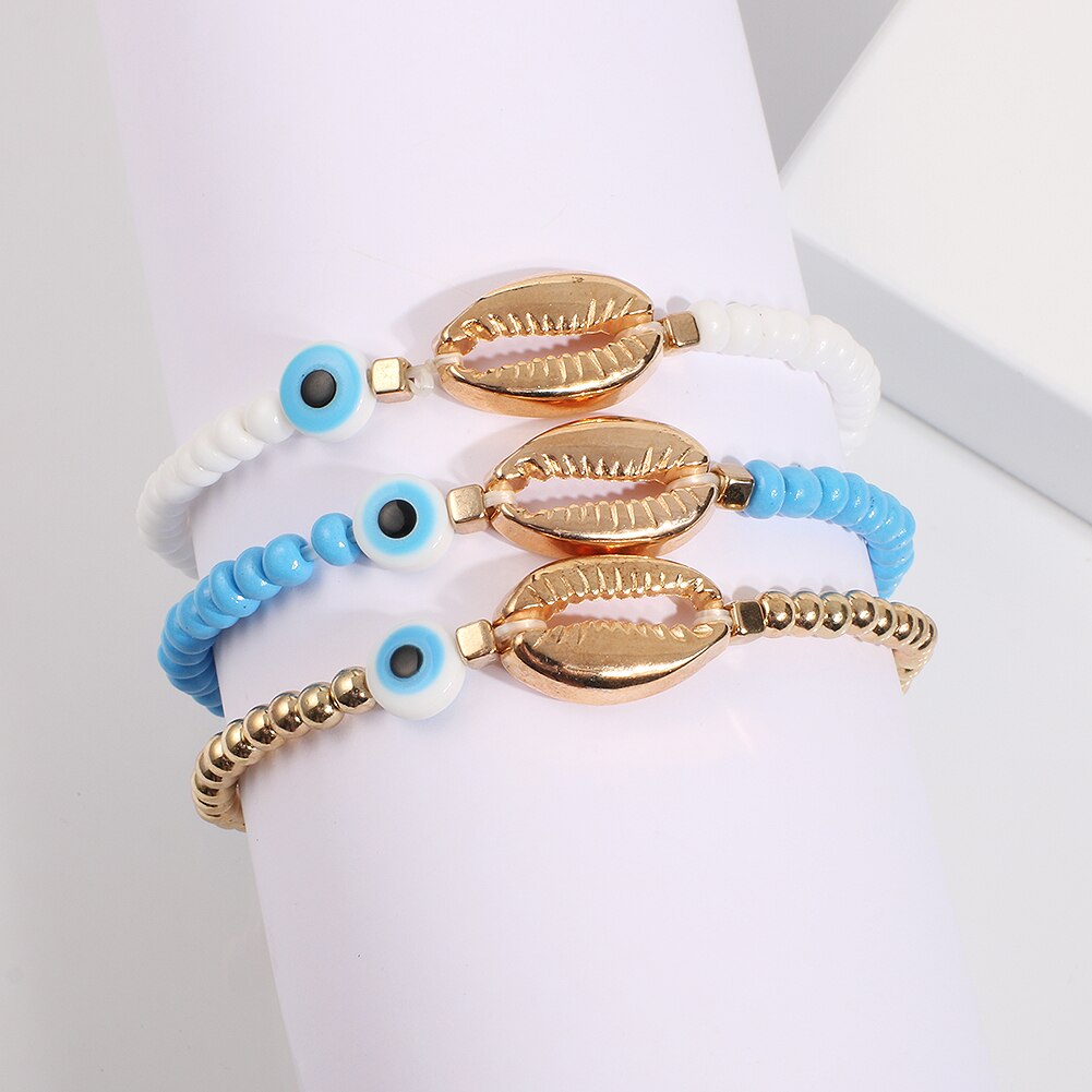 Gold Shell Beaded Bracelet  For Women Boho Friendship Colorful Bracelets Evil Eye Bracelets Rainbow Bracelet Gift  For Girls