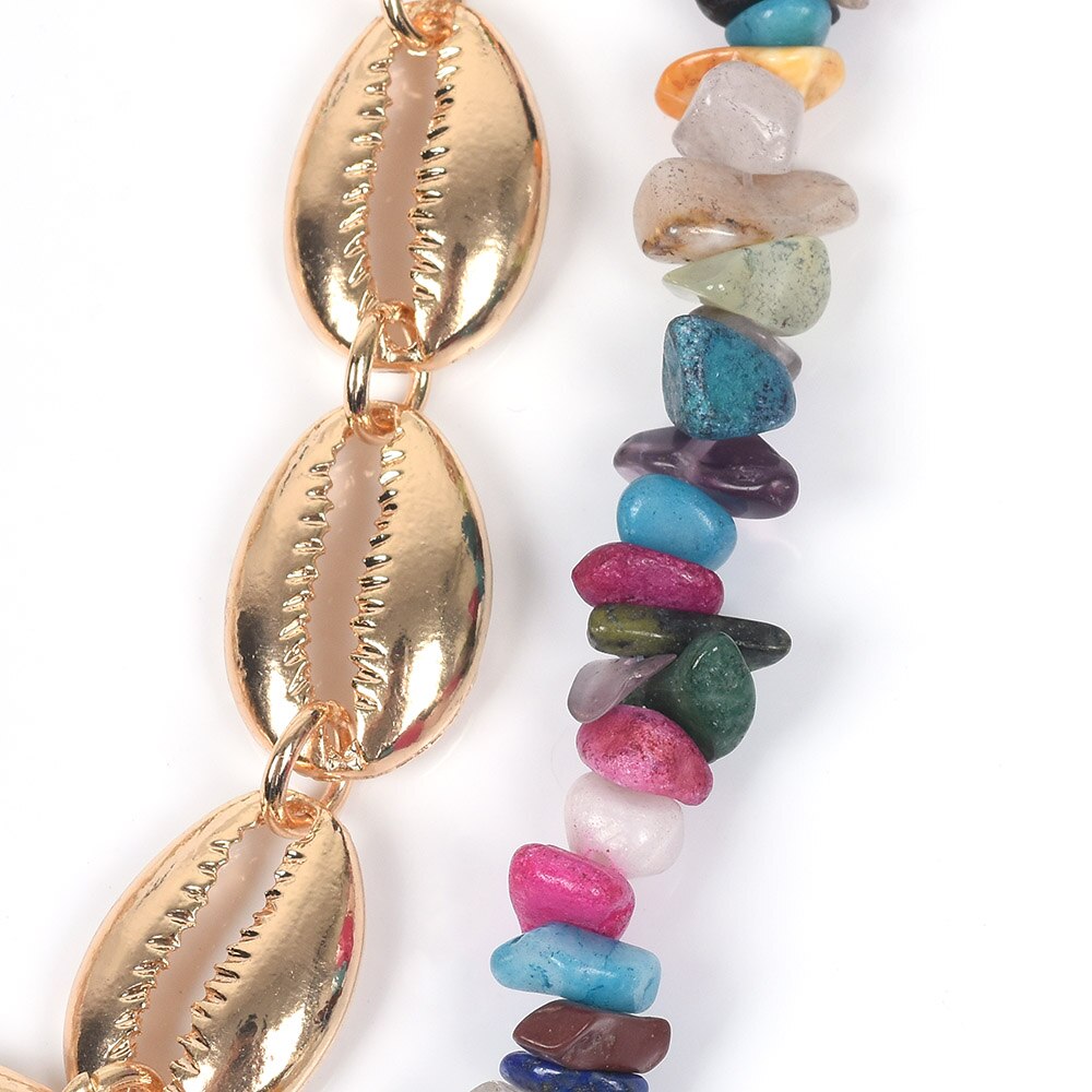 Gold Shell Necklace Two Layers Tropical Hawaiian Statement Colorful Macadam Choker Female Sea Beach Bohemia Jewelry