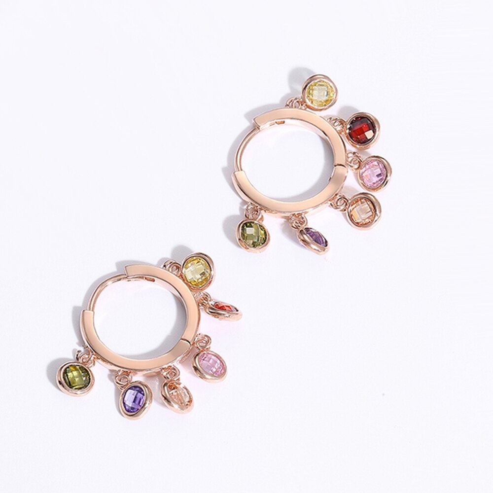 Gold Shining Colorful CZ Stone Earrings for Women  Cubic Zircon Tassel Hoop Earrings Jewelry Party Girls Wedding Gifts