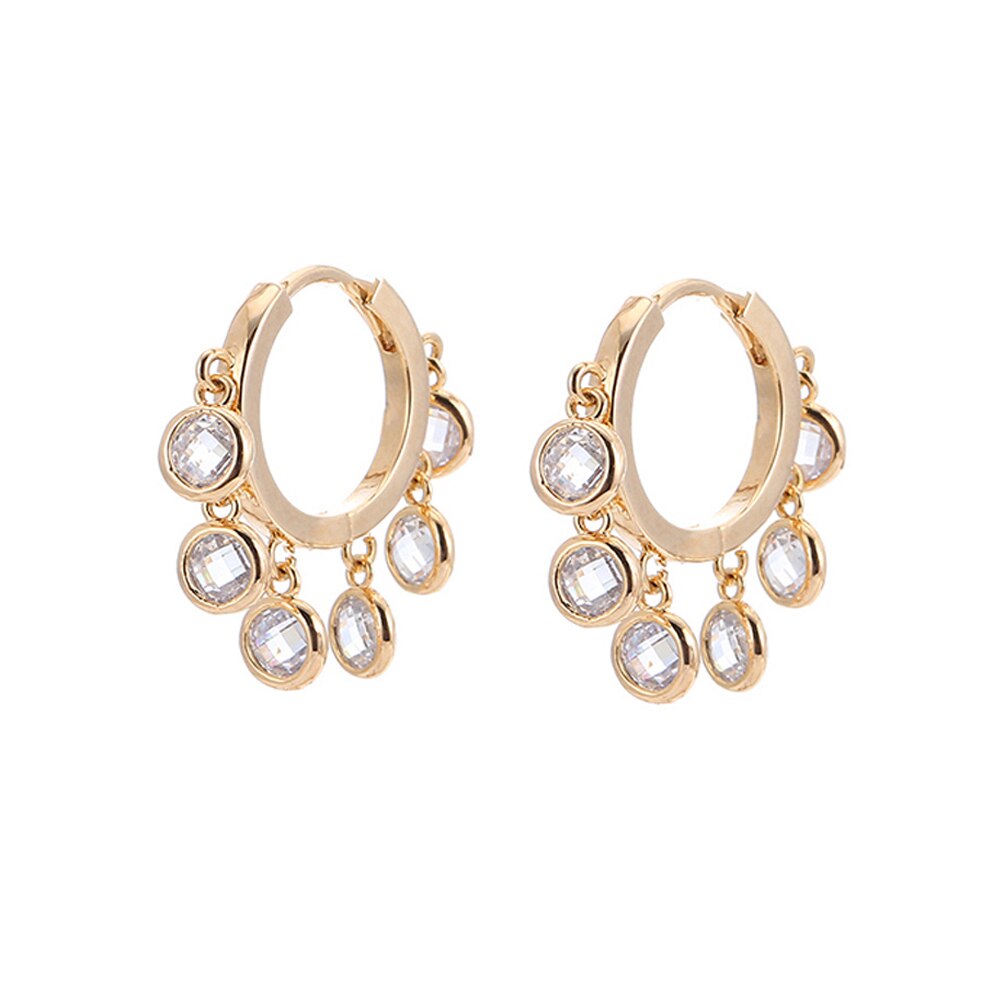 Gold Shining Colorful CZ Stone Earrings for Women  Cubic Zircon Tassel Hoop Earrings Jewelry Party Girls Wedding Gifts