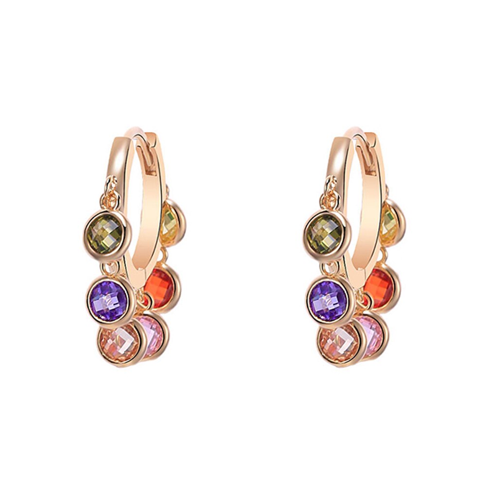 Gold Shining Colorful CZ Stone Earrings for Women  Cubic Zircon Tassel Hoop Earrings Jewelry Party Girls Wedding Gifts
