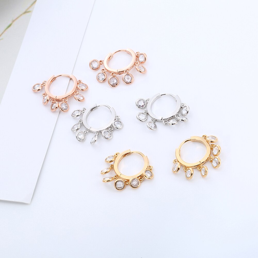 Gold Shining Colorful CZ Stone Earrings for Women  Cubic Zircon Tassel Hoop Earrings Jewelry Party Girls Wedding Gifts