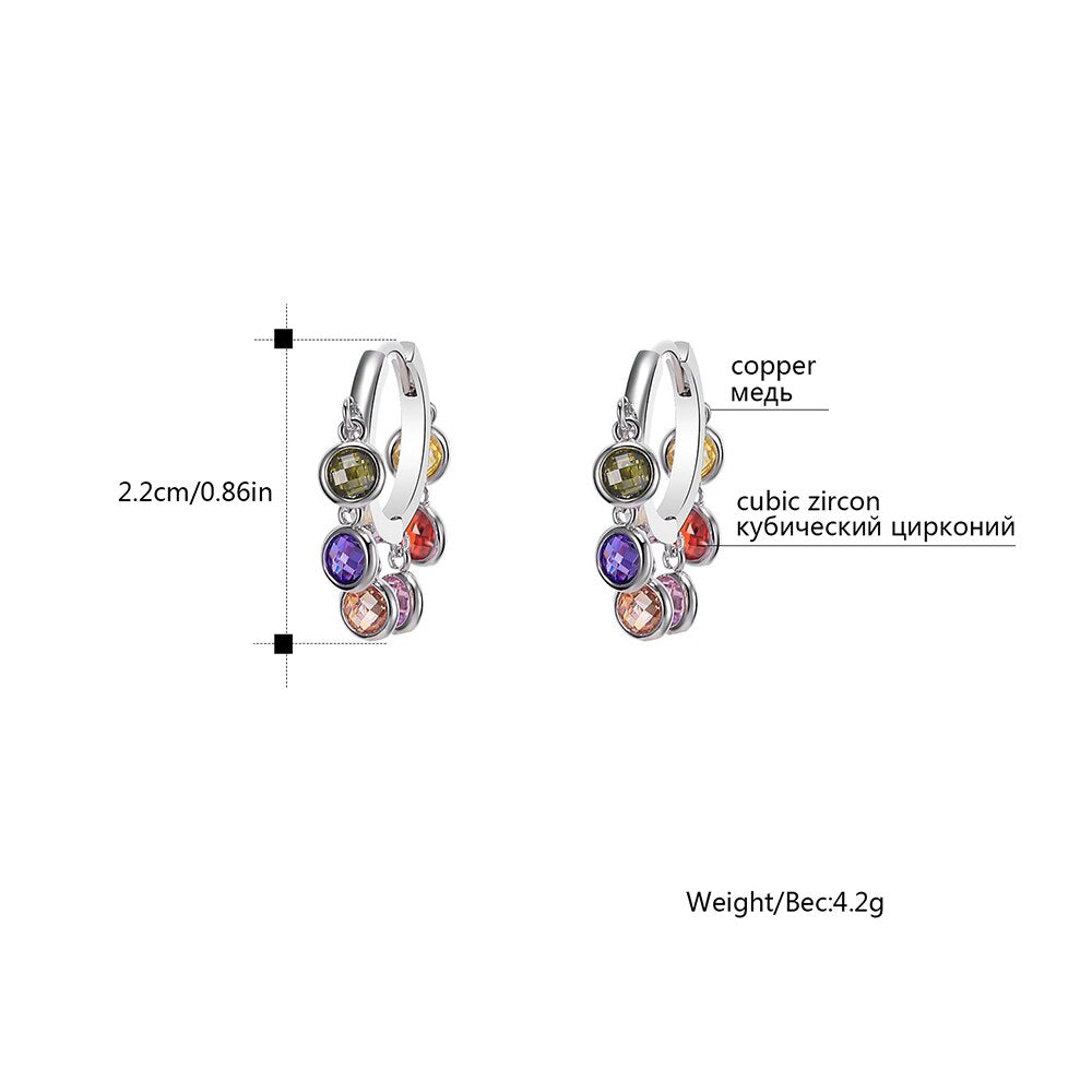 Gold Shining Colorful CZ Stone Earrings for Women  Cubic Zircon Tassel Hoop Earrings Jewelry Party Girls Wedding Gifts