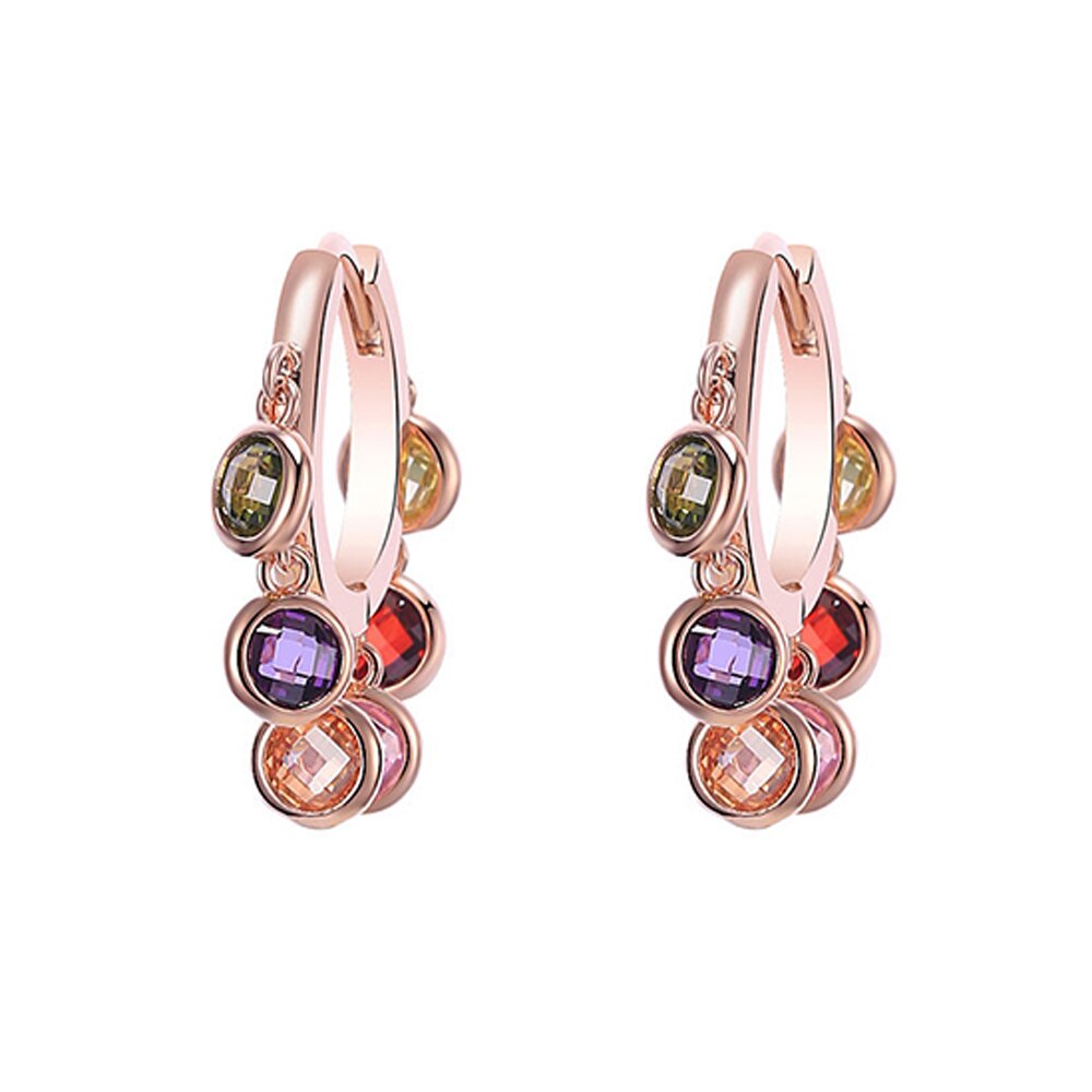 Gold Shining Colorful CZ Stone Earrings for Women  Cubic Zircon Tassel Hoop Earrings Jewelry Party Girls Wedding Gifts