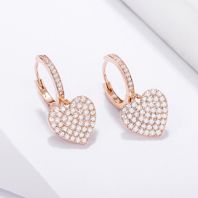 Gold Silver Color Heart Drop Earrings For Women  Brand Jewelry Ear Piercing CZ Hoop Earrings Femme Gift 2022